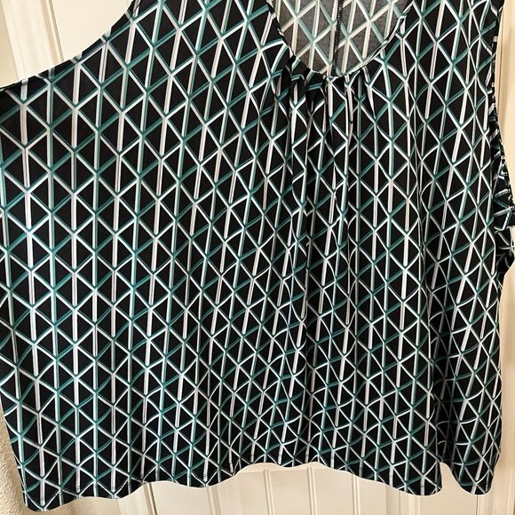 Catherines Teal Green Black Geometric Sleeveless Tank Top Blouse Womens Size 5X - Picture 4 of 9